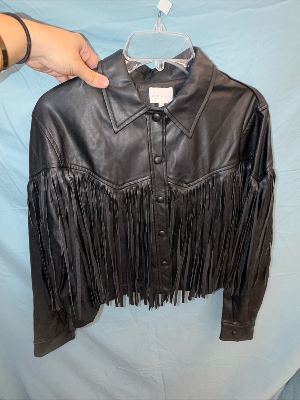 entro Black Fringe Leather Jacket